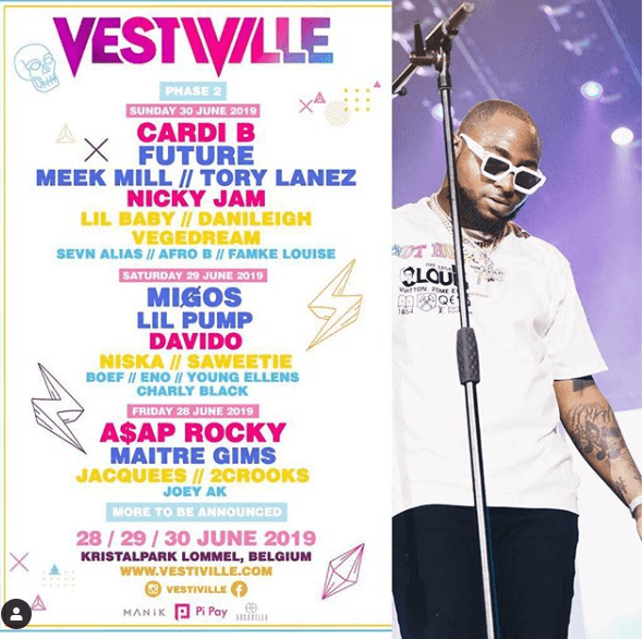 Davido To Perform Alongside Migos, Cardi B at Vestiville Festival