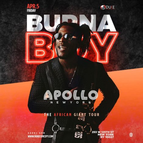 Burna Boy Joins List of Artistes to Perform At Iconic Apollo Theatre