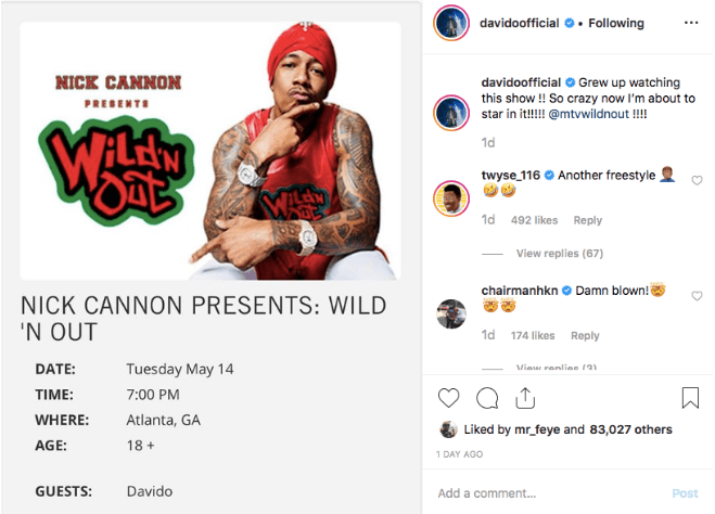 Davido Set to Appear on Nick Cannon’s “Wild ‘N Out”