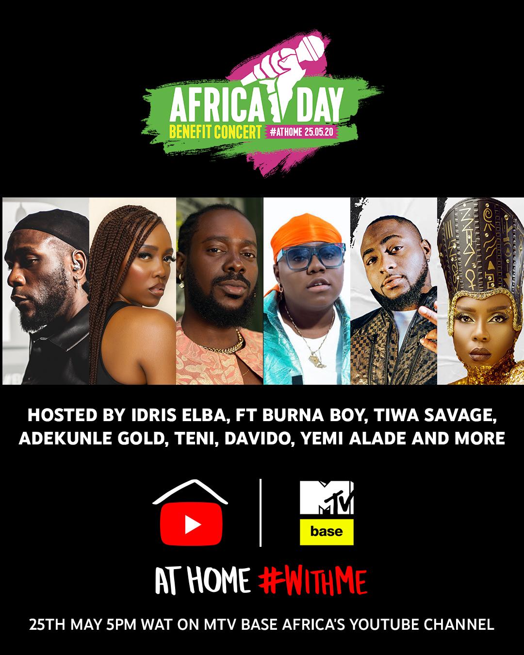 Davido, Tiwa Savage, Others join Idris Elba for ‘Africa Day Benefit Concert’