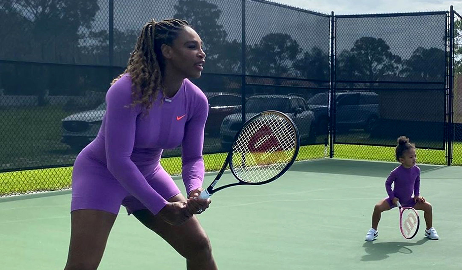 Serena Williams and Daughter Olympia Twin in Matching Tennis Outfits