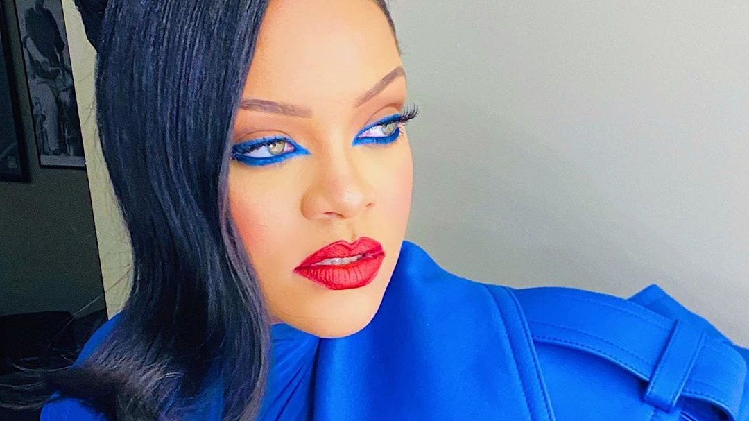 Rihanna Stuns in Matching Cobalt Blue Eyeliner and Outfit