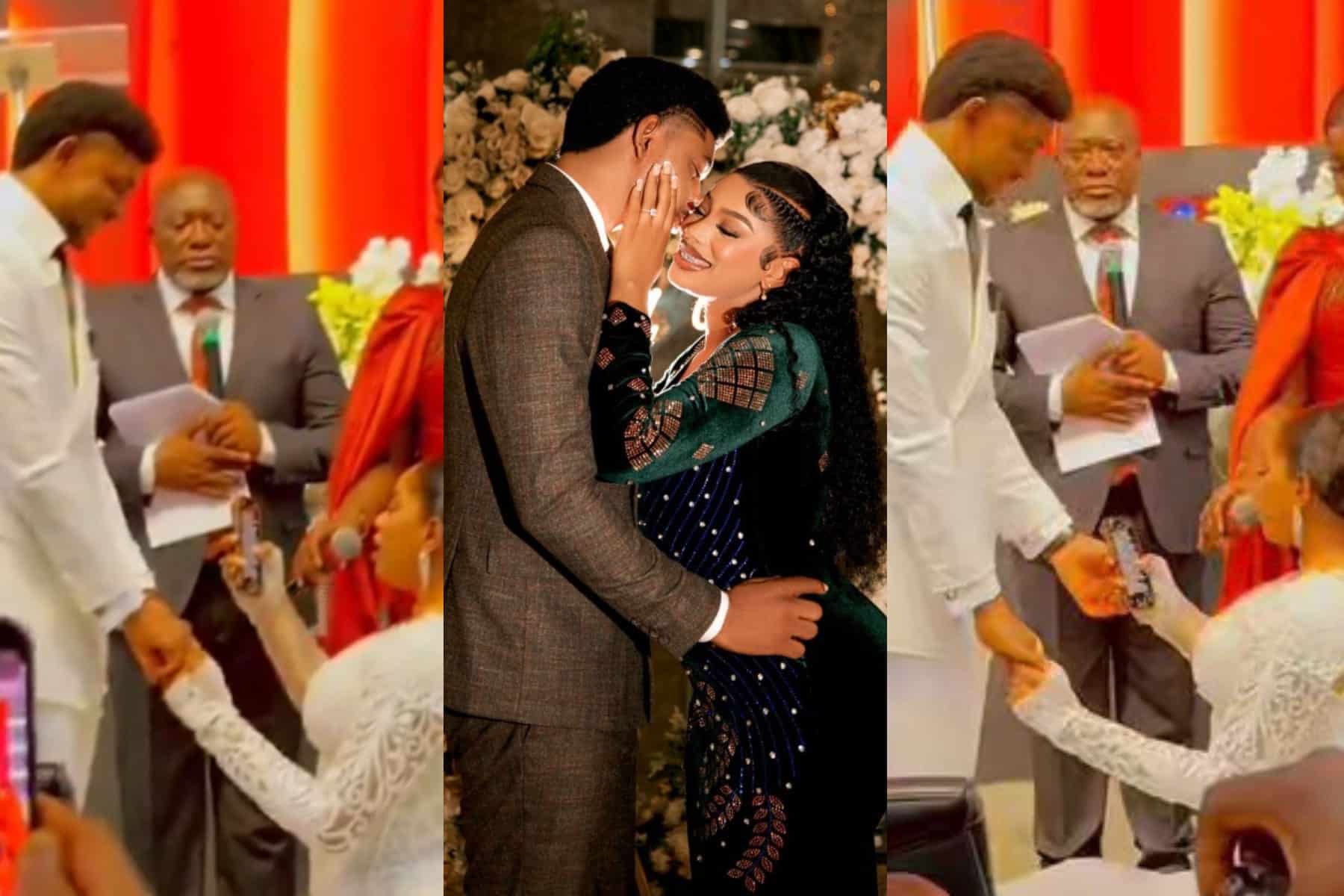 Knocks as Steve Crown’s wife kneels to take her vows at their wedding