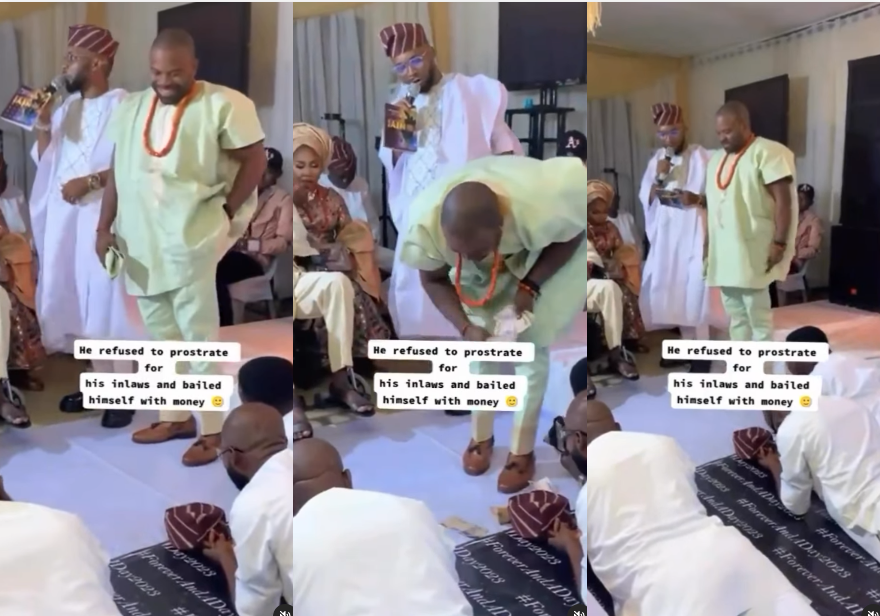 Money slowing replacing customs, tradition – Fans blast actor Gabriel Afolayan for using money to ‘prostrate for his inlaws’