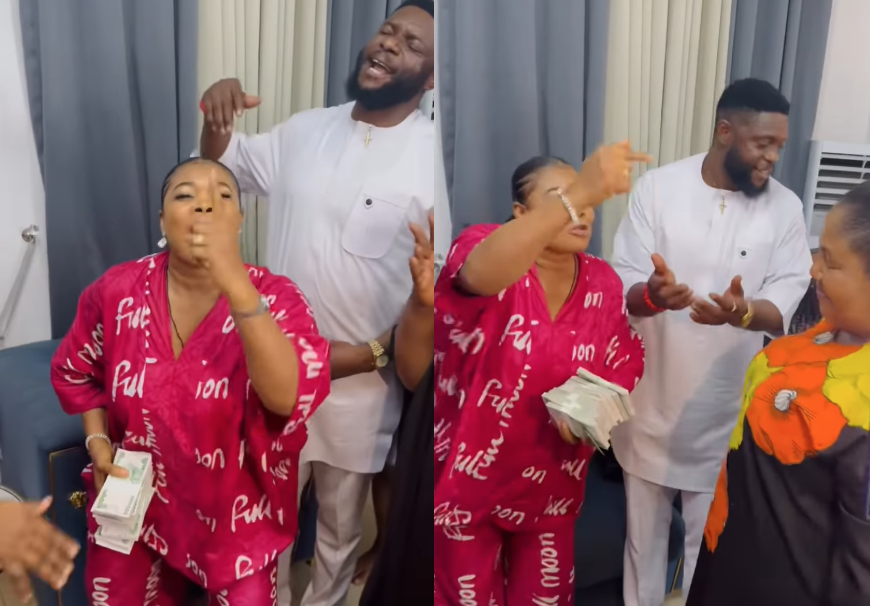 VIDEO: Money rains as popular gospel singer Udoma hosts newly weds, Ruby Ojiakor, husband Madu