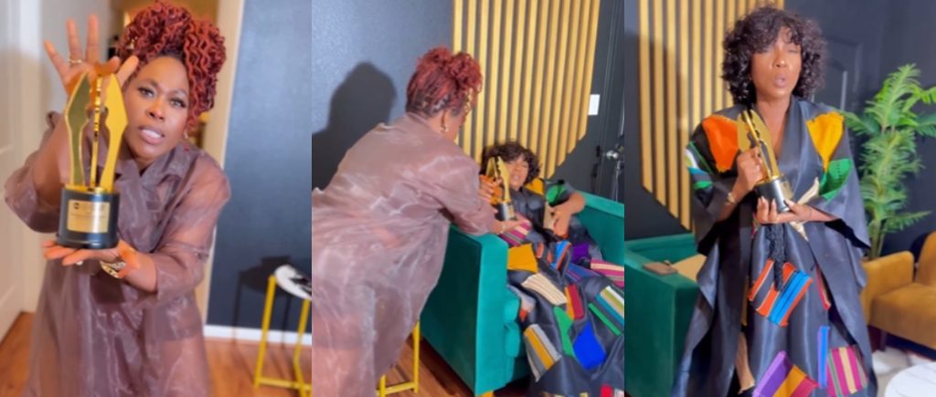 Heartwarming moment Uche Jombo presented Chioma Akpotha with AMVCA award in the US
