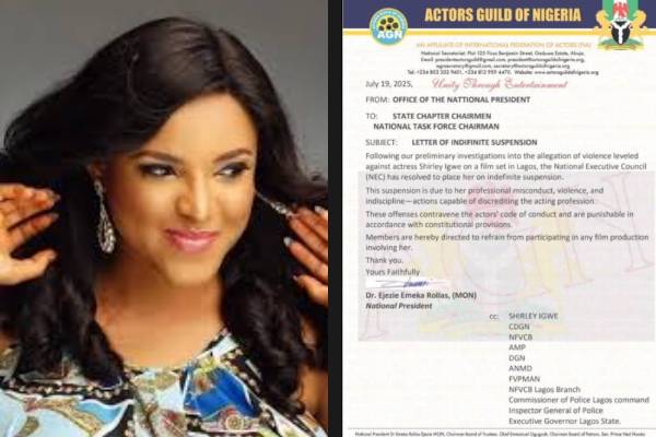Popular Nollywood actress, Shirley Igwe suspended Indefinitely (See reason)