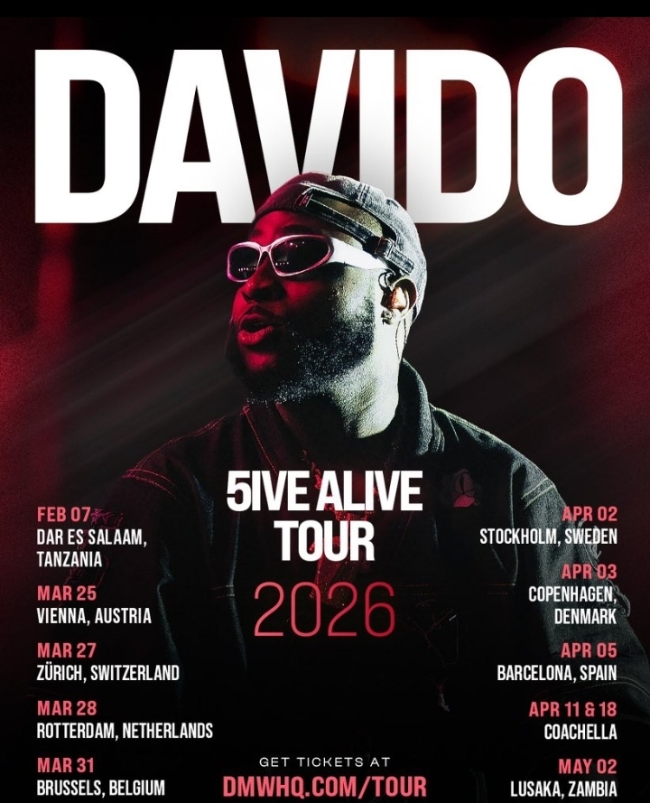 Davido Expands 2026 ‘5IVE’ World Tour With New Dates in Europe, Africa and Two Coachella Shows