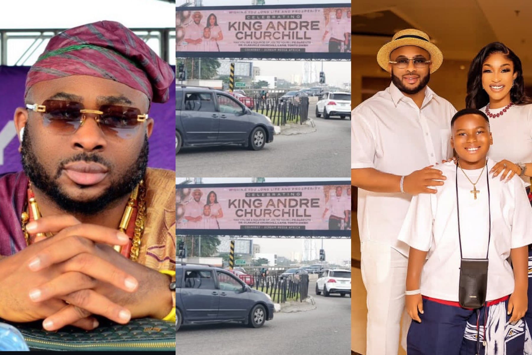 Olakunle Churchill Clarifies Reason for Sharing Billboard Picture of Him, Ex-Wife, Tonto Dikeh and Son
