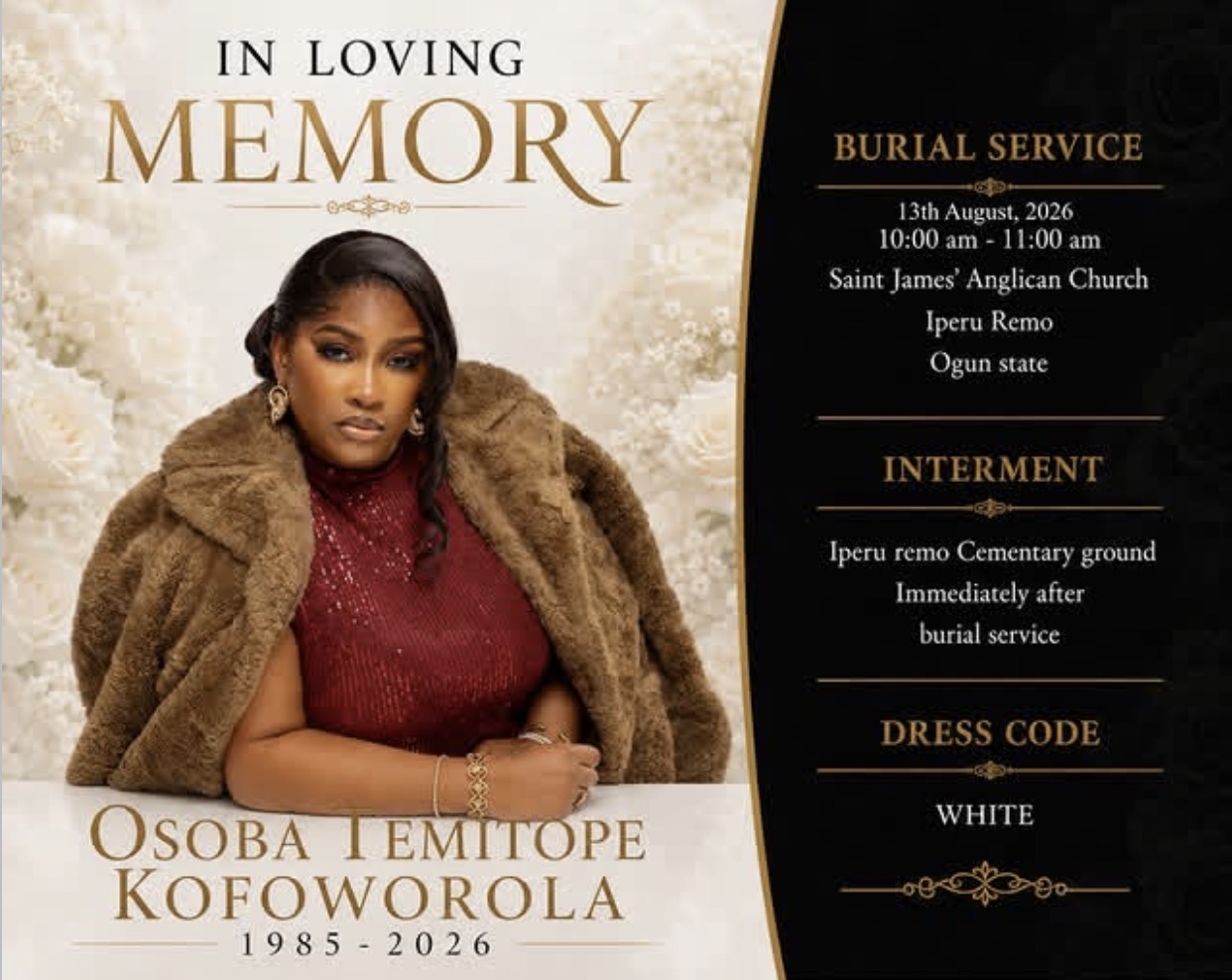 Family Announces Burial Dates Of Late Actress Temitope Osoba